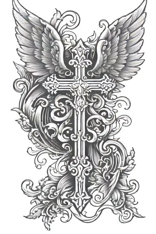 cross with wings tattoo design idea