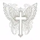 cross with angel wings and the name Charlestaan inside  tattoo design idea