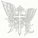 cross with angel wings and the name Charlestaan inside  tattoo design idea