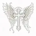 cross with angel wings and the name Charlestaan inside  tattoo design idea