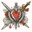 Broken heart with sword with 3 blood drops 2 bullet holes  tattoo design idea