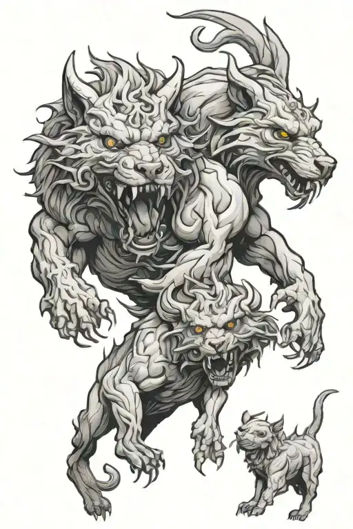 cerberus + hell + demonic tattoo design idea