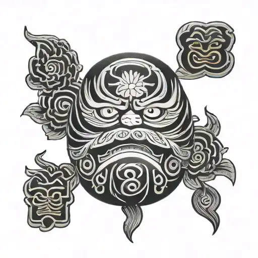 daruma doll black and grey tattoo design idea