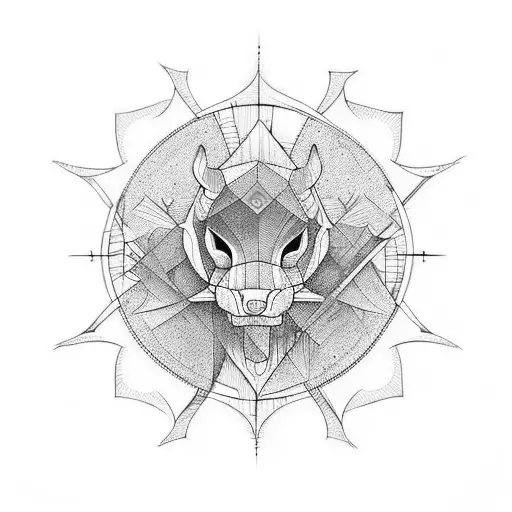 símbolos celtas combinados con geometría y nubes  tattoo design idea