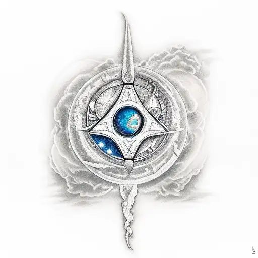 un triángulo celta combinados con una luna, sol y nubes  tattoo design idea