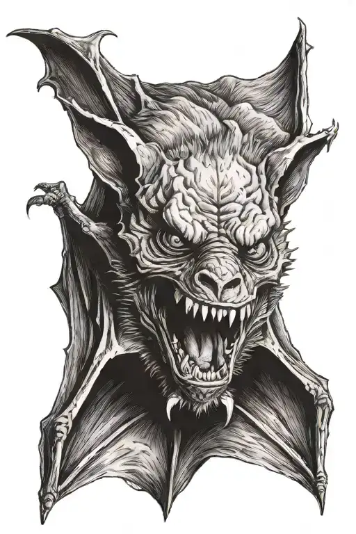 angry bat hanging upside tattoo design idea
