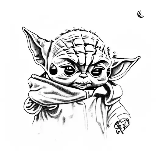 Black and Grey Baby Yoda Tattoo Idea - BlackInk AI