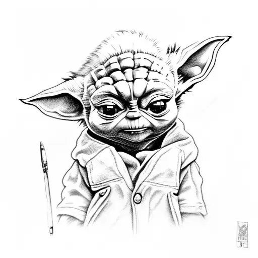 Dotwork Baby Yoda Tattoo Idea - BlackInk AI