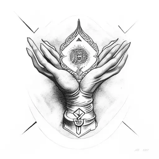 hand of glory holding an upside down judgement tarot card tattoo design idea