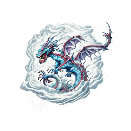 A fierce dragon battling against a wave of pixelated enemies in a gaming-inspired scene tattoo design idea