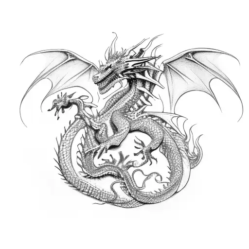 Dragon with two heads and in color blue and red  tattoo design idea