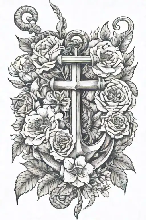 anchor birth month flowers tattoo design idea