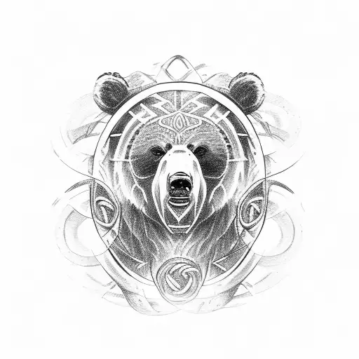 grizzly bear with celtic warrior face paint tattoo design idea