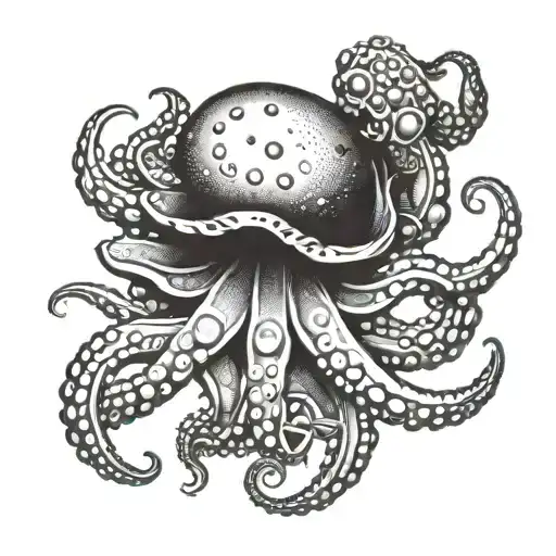 octopus and a hermit crab on the beach tattoo design idea