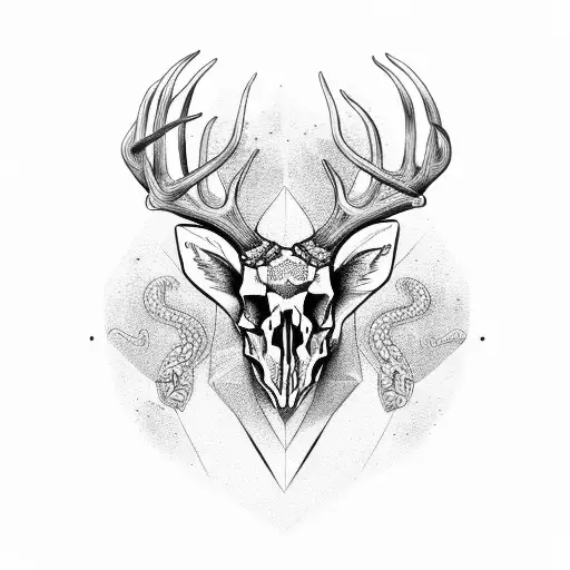 Deer Skull with snake tattoo design idea