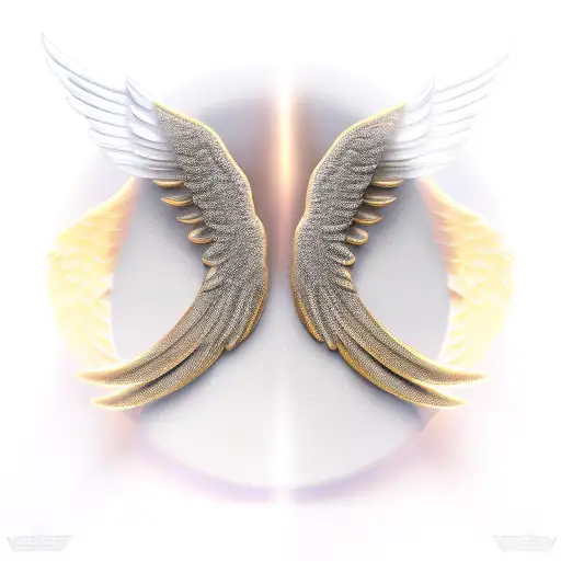 angel wings, gold orb tattoo design idea