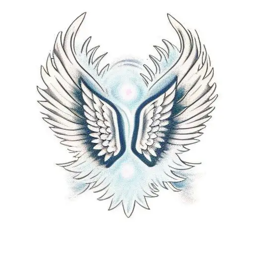 angel wings, gold orb tattoo design idea
