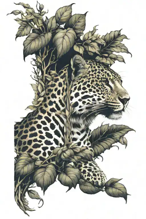 tattoo: wise leopard shadows of wind and foliage tattoo design idea