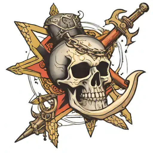 draw me a naval tattoo that has 6 swallows, an anchor, crossed cannons, a nautical star, a shellback turtle, and a skull tattoo design idea