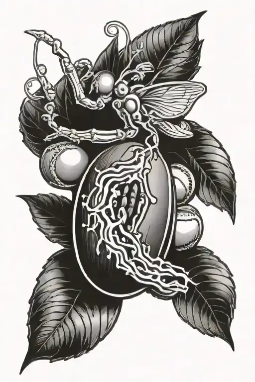 A tattoo of a coffee bean morphing into a cricket ball, symbolizing your love for both coffee and cricket tattoo design idea