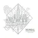 An abstract geometric design incorporating the skyline of Mumbai, representing the client's love for the city and entrepreneurship tattoo design idea