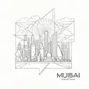 An abstract geometric design incorporating the skyline of Mumbai, representing the client's love for the city and entrepreneurship tattoo design idea