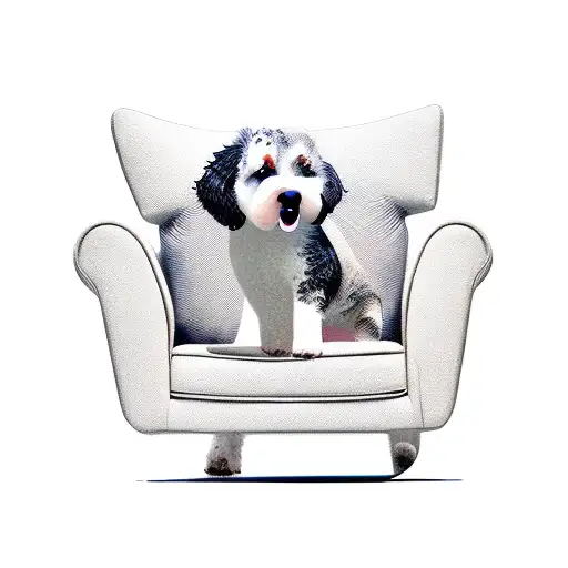 dog surfing on a barbet chair tattoo design idea