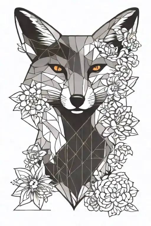 fox breed flowers text family tattoo design idea