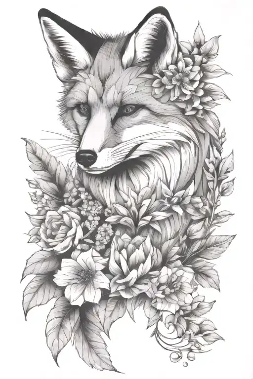 fox breed flowers text family tattoo design idea