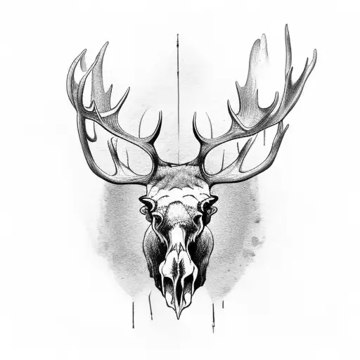 moose skull with several antlers, simple, only lines and minimal depth  tattoo design idea