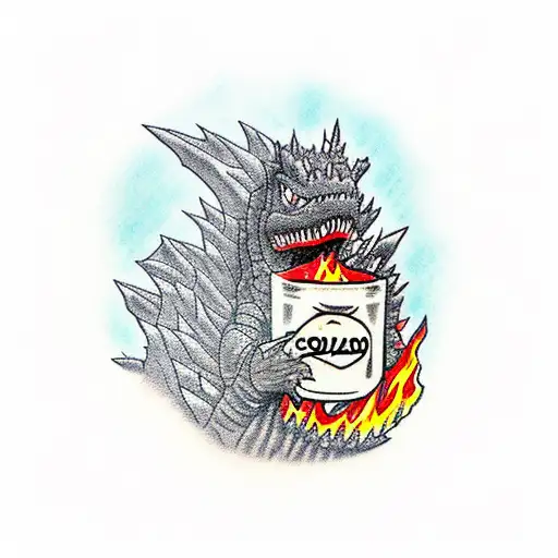 godzilla trapped in a jar with fire breath tattoo design idea