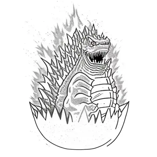 godzilla trapped in a jar with fire breath tattoo design idea
