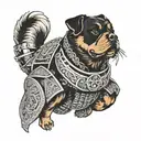Incorporate a Rottweiler in a Japanese samurai armor tattoo design idea