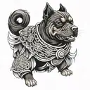 Incorporate a Rottweiler in a Japanese samurai armor tattoo design idea