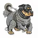 Incorporate a Rottweiler in a Japanese samurai armor tattoo design idea