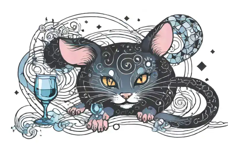 little mouse alcohol moon cat   tattoo design idea