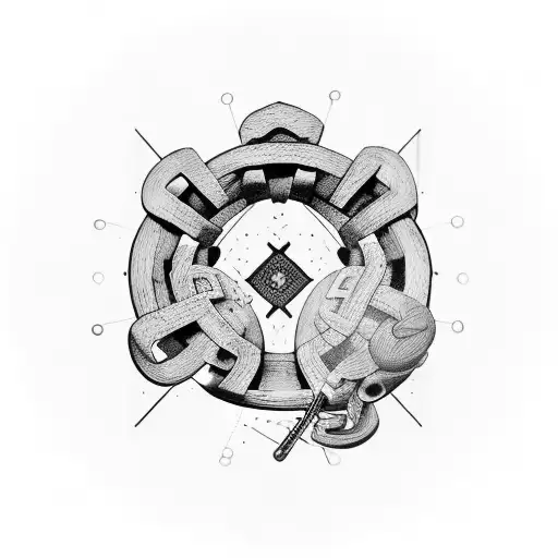 greek style pattern in a circle with boxing glove inside and sign of infinity inside tattoo design idea