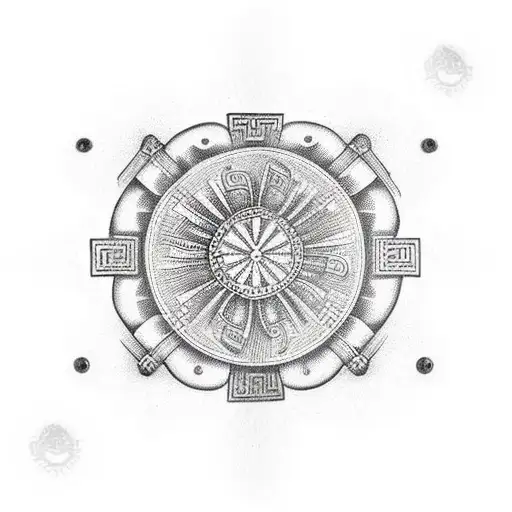 greek style pattern in a circle and a boxing glove inside the circle, and hidden sign of infinity that is not noticeable tattoo design idea