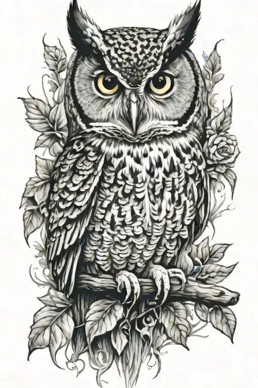 screech owl surrounded tattoo design idea