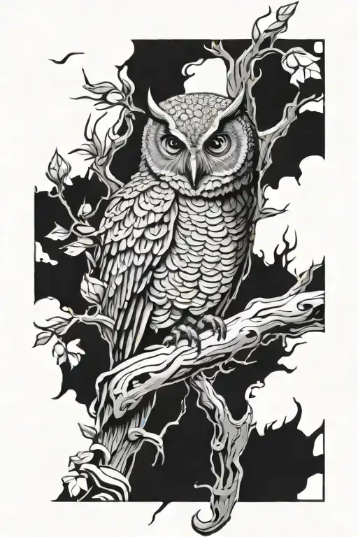 screech owl surrounded tattoo design idea