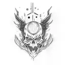 Anime-inspired skull with glowing eyes tattoo design idea