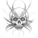Anime-inspired skull with glowing eyes tattoo design idea