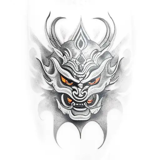 Thai demon mask with Muay thai gloves tattoo design idea