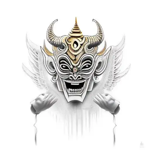 Thai demon mask with Muay thai gloves tattoo design idea