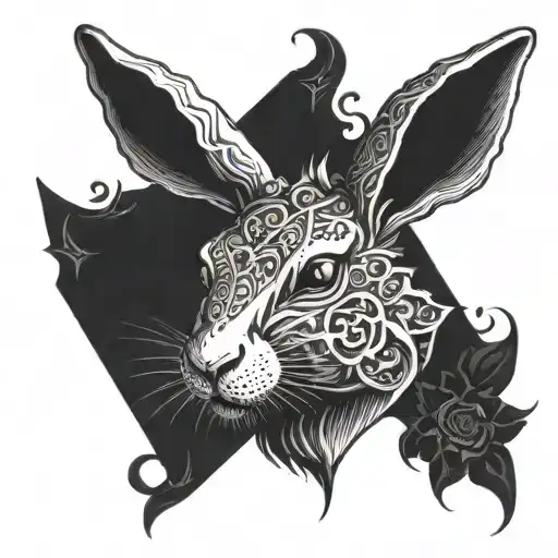 horn rabbit face dark gothic style tattoo design idea