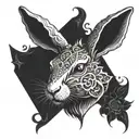 horn rabbit face dark gothic style tattoo design idea
