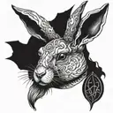 horn rabbit face dark gothic style tattoo design idea