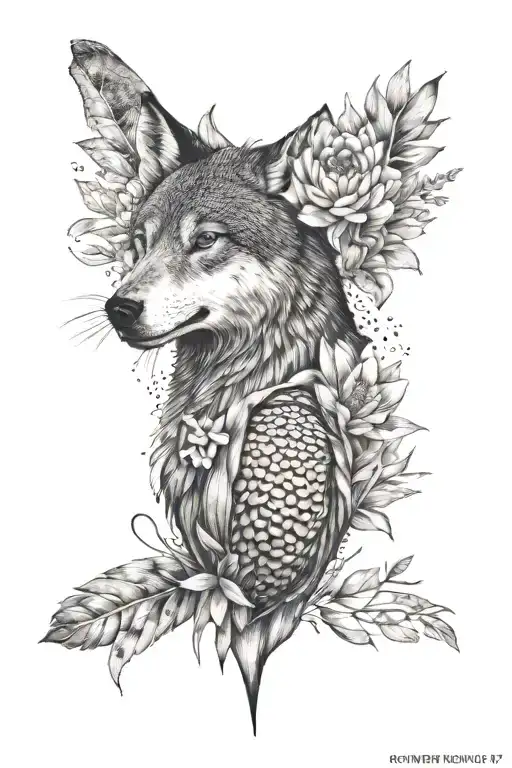 fingerprint heart, wolf, penguin, protea flower tattoo design idea