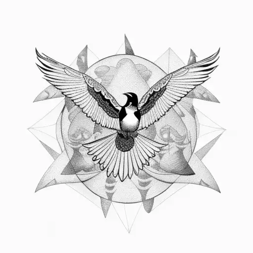 magpie flying  tattoo design idea