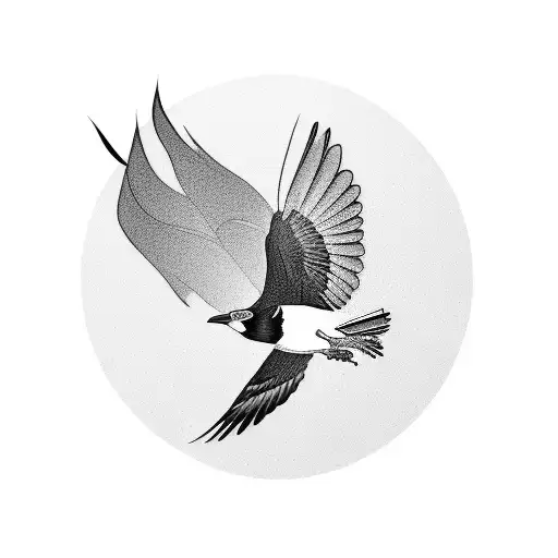magpie flying from right side of my body towards my heart tattoo design idea